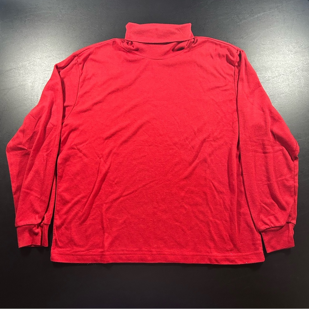 Vintage 80s Sport Turtleneck T Shirt Mens L Cotton Red Sears Cut Tag